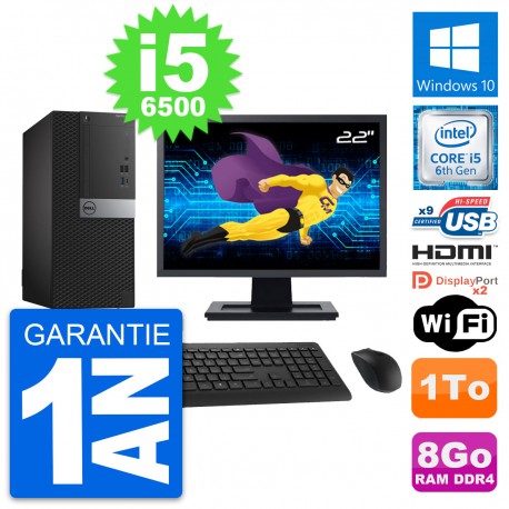 PC Tour Dell 7050 Ecran 22" Core i5-6500 RAM 8Go Disque 1To HDMI Windows 10 Wifi