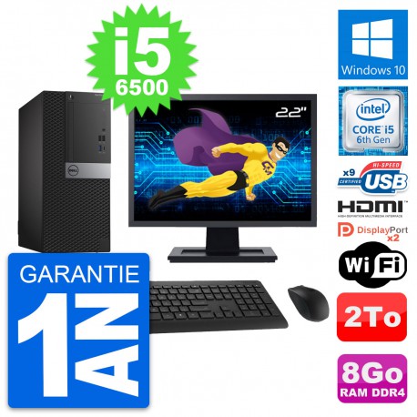 PC Tour Dell 7050 Ecran 22" Core i5-6500 RAM 8Go Disque 2To HDMI Windows 10 Wifi