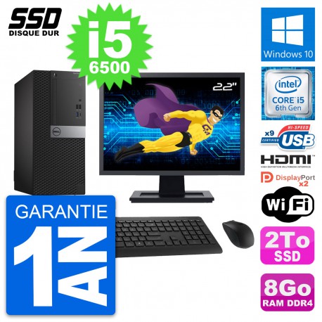PC Tour Dell 7050 Ecran 22" Intel i5-6500 RAM 8Go SSD 2To HDMI Windows 10 Wifi
