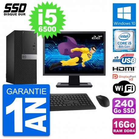 PC Tour Dell 7050 Ecran 22" Core i5-6500 RAM 16Go SSD 240Go HDMI Windows 10 Wifi