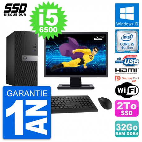 PC Tour Dell 7050 Ecran 22" Intel i5-6500 RAM 32Go SSD 2To HDMI Windows 10 Wifi