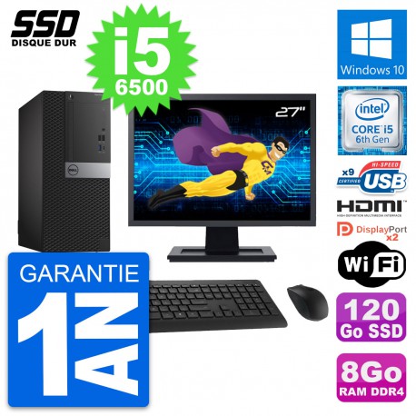 PC Tour Dell 7050 Ecran 27" Intel i5-6500 RAM 8Go SSD 120Go HDMI Windows 10 Wifi