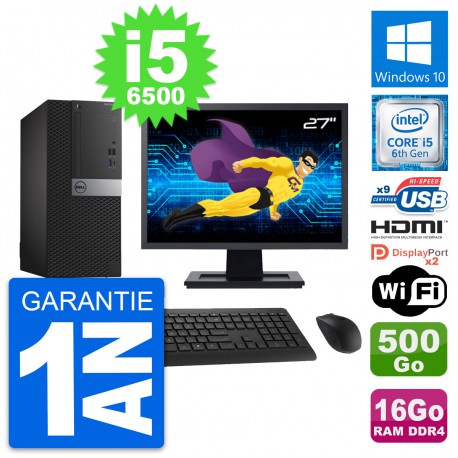 PC Tour Dell 7050 Ecran 27" i5-6500 RAM 16Go Disque 500Go HDMI Windows 10 Wifi