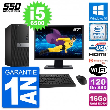 PC Tour Dell 7050 Ecran 27" Core i5-6500 RAM 16Go SSD 120Go HDMI Windows 10 Wifi