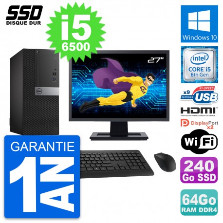 PC Tour Dell 7050 Ecran 27" Core i5-6500 RAM 64Go SSD 240Go HDMI Windows 10 Wifi