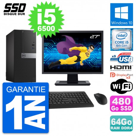 PC Tour Dell 7050 Ecran 27" Core i5-6500 RAM 64Go SSD 480Go HDMI Windows 10 Wifi