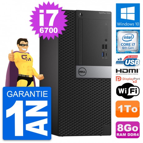 PC Tour Dell OptiPlex 7050 Intel i7-6700 RAM 8Go Disque 1To HDMI Windows 10 Wifi