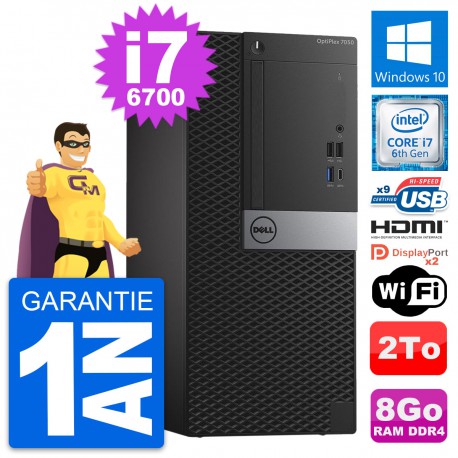 PC Tour Dell OptiPlex 7050 Intel i7-6700 RAM 8Go Disque 2To HDMI Windows 10 Wifi