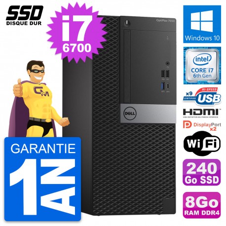 PC Tour Dell OptiPlex 7050 Intel i7-6700 RAM 8Go SSD 240Go HDMI Windows 10 Wifi