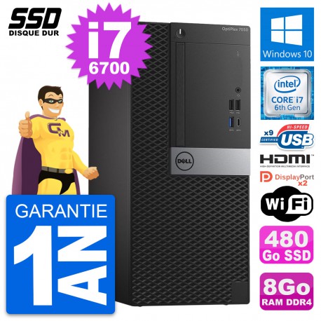 PC Tour Dell OptiPlex 7050 Intel i7-6700 RAM 8Go SSD 480Go HDMI Windows 10 Wifi