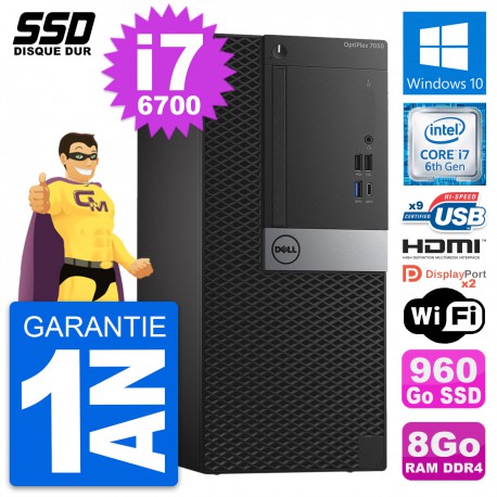 PC Tour Dell OptiPlex 7050 Intel i7-6700 RAM 8Go SSD 960Go HDMI Windows 10 Wifi