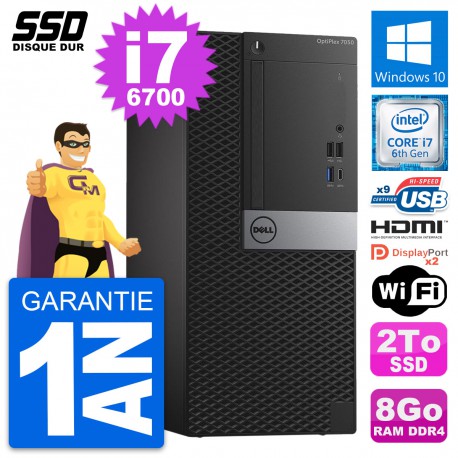 PC Tour Dell OptiPlex 7050 Intel i7-6700 RAM 8Go SSD 2To HDMI Windows 10 Wifi
