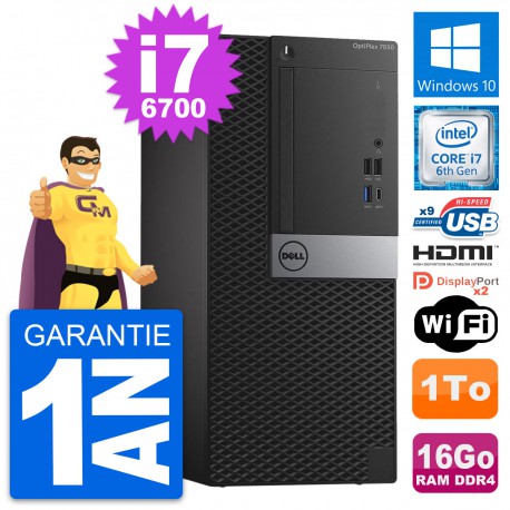 PC Tour Dell OptiPlex 7050 Core i7-6700 RAM 16Go Disque 1To HDMI Windows 10 Wifi