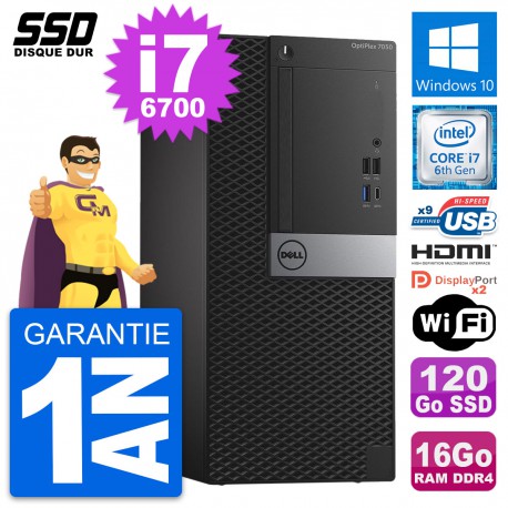 PC Tour Dell OptiPlex 7050 Intel i7-6700 RAM 16Go SSD 120Go HDMI Windows 10 Wifi