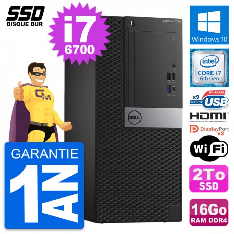 PC Tour Dell OptiPlex 7050 Intel i7-6700 RAM 16Go SSD 2To HDMI Windows 10 Wifi