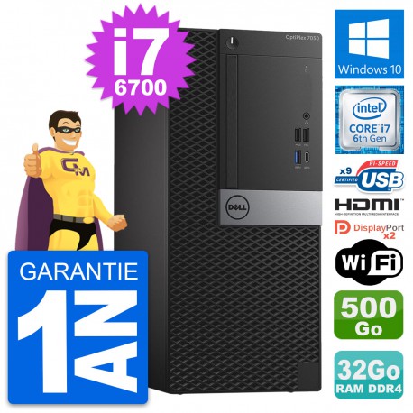 PC Tour Dell OptiPlex 7050 i7-6700 RAM 32Go Disque 500Go HDMI Windows 10 Wifi