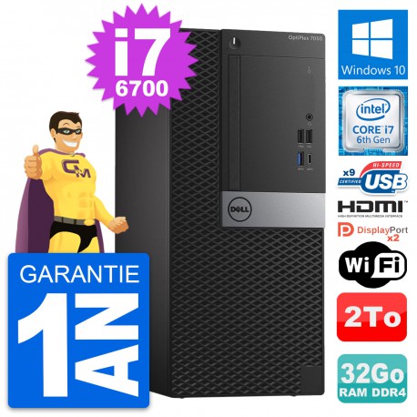 PC Tour Dell OptiPlex 7050 Core i7-6700 RAM 32Go Disque 2To HDMI Windows 10 Wifi