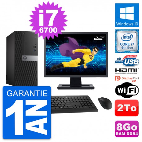 PC Tour Dell 7050 Ecran 22" Core i7-6700 RAM 8Go Disque 2To HDMI Windows 10 Wifi