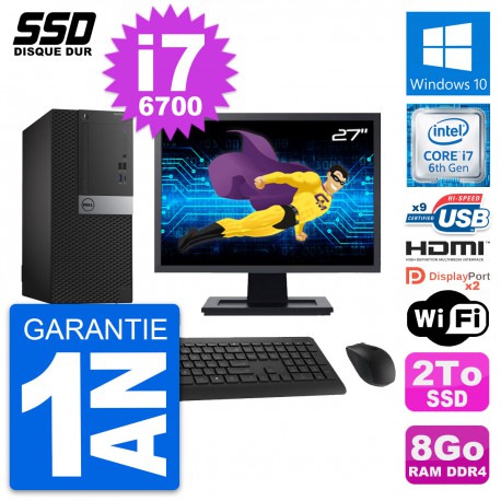 PC Tour Dell 7050 Ecran 27" Core i7-6700 RAM 8Go SSD 2To HDMI Windows 10 Wifi