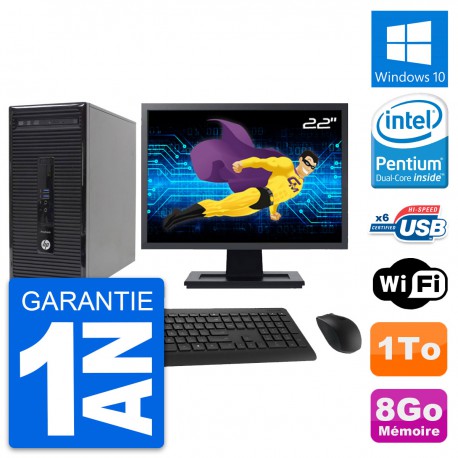 PC Tour HP 400 G2 MT Ecran 22" Intel G3220 RAM 8Go Disque 1To Windows 10 Wifi