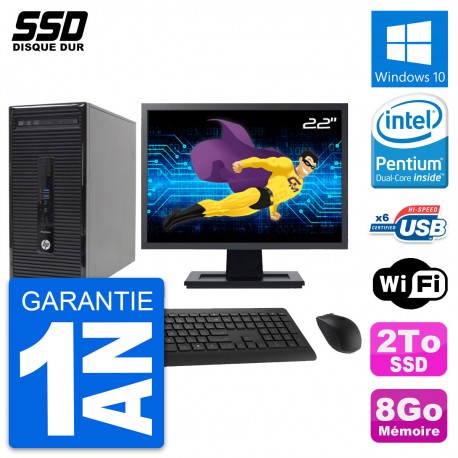 PC Tour HP 400 G2 MT Ecran 22" Pentium G3220 RAM 8Go SSD 2To Windows 10 Wifi