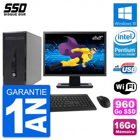 PC Tour HP 400 G2 MT Ecran 22" Intel G3220 RAM 16Go SSD 960Go Windows 10 Wifi