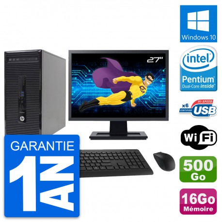 PC Tour HP 400 G2 MT Ecran 27" Intel G3220 RAM 16Go Disque 500Go Windows 10 Wifi
