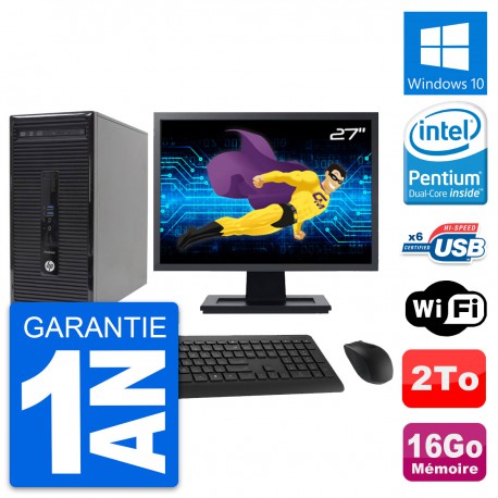 PC Tour HP 400 G2 MT Ecran 27" Intel G3220 RAM 16Go Disque 2To Windows 10 Wifi