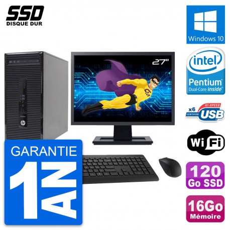PC Tour HP 400 G2 MT Ecran 27" Pentium G3220 RAM 16Go SSD 120Go Windows 10 Wifi