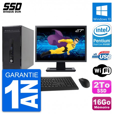 PC Tour HP 400 G2 MT Ecran 27" Pentium G3220 RAM 16Go SSD 2To Windows 10 Wifi