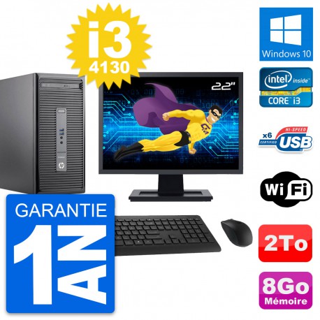 PC Tour HP 400 G2 MT Ecran 22" Intel i3-4130 RAM 8Go Disque 2To Windows 10 Wifi