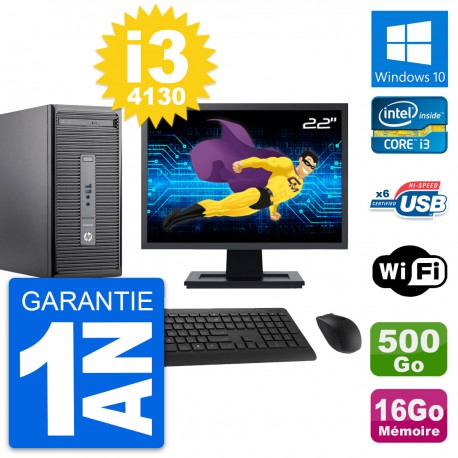 PC Tour HP 400 G2 MT Ecran 22" i3-4130 RAM 16Go Disque Dur 500Go Windows 10 Wifi