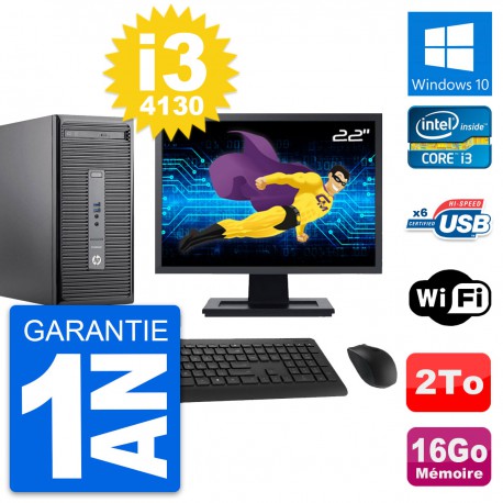 PC Tour HP 400 G2 MT Ecran 22" Intel i3-4130 RAM 16Go Disque 2To Windows 10 Wifi