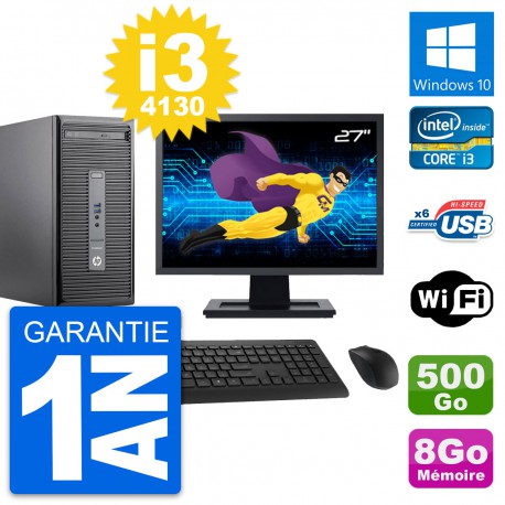 PC Tour HP 400 G2 MT Ecran 27" Core i3-4130 RAM 8Go Disque 500Go Windows 10 Wifi