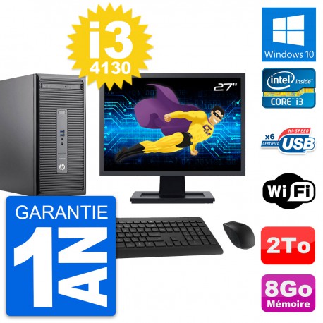 PC Tour HP 400 G2 MT Ecran 27" Intel i3-4130 RAM 8Go Disque 2To Windows 10 Wifi