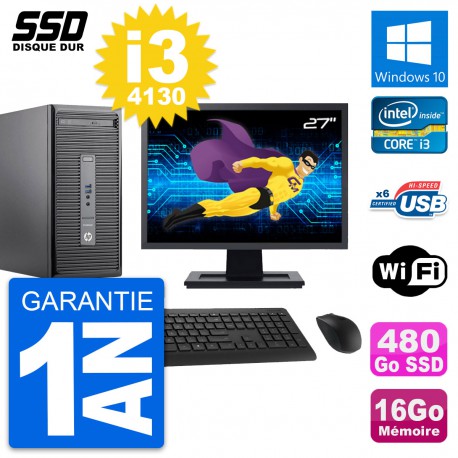 PC Tour HP 400 G2 MT Ecran 27" Core i3-4130 RAM 16Go SSD 480Go Windows 10 Wifi