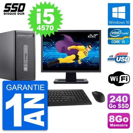 PC Tour HP 400 G2 MT Ecran 22" Core i5-4570 RAM 8Go SSD 240Go Windows 10 Wifi