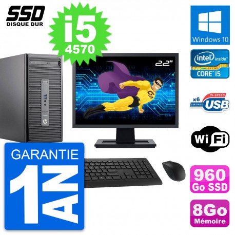 PC Tour HP 400 G2 MT Ecran 22" Core i5-4570 RAM 8Go SSD 960Go Windows 10 Wifi