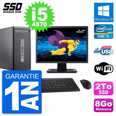 PC Tour HP 400 G2 MT Ecran 22" Core i5-4570 RAM 8Go SSD 2To Windows 10 Wifi