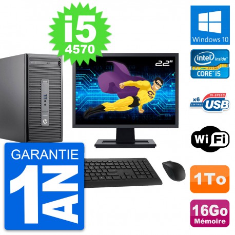 PC Tour HP 400 G2 MT Ecran 22" Intel i5-4570 RAM 16Go Disque 1To Windows 10 Wifi
