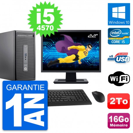PC Tour HP 400 G2 MT Ecran 22" Intel i5-4570 RAM 16Go Disque 2To Windows 10 Wifi