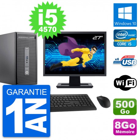 PC Tour HP 400 G2 MT Ecran 27" Core i5-4570 RAM 8Go Disque 500Go Windows 10 Wifi