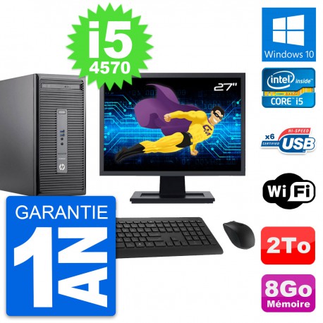 PC Tour HP 400 G2 MT Ecran 27" Intel i5-4570 RAM 8Go Disque 2To Windows 10 Wifi