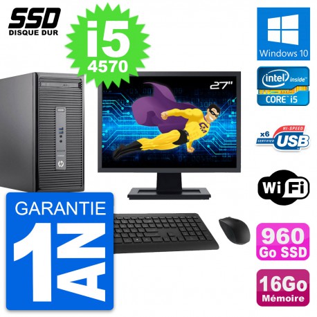 PC Tour HP 400 G2 MT Ecran 27" Core i5-4570 RAM 16Go SSD 960Go Windows 10 Wifi