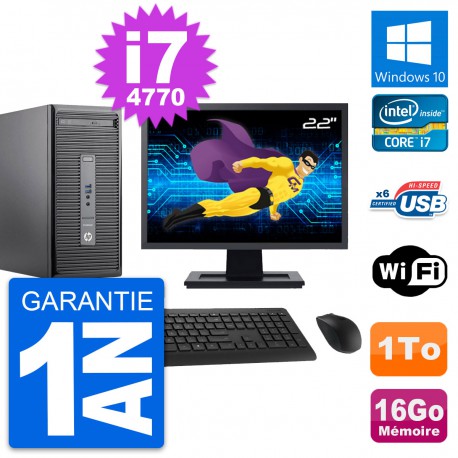 PC Tour HP 400 G2 MT Ecran 22" Intel i7-4770 RAM 16Go Disque 1To Windows 10 Wifi