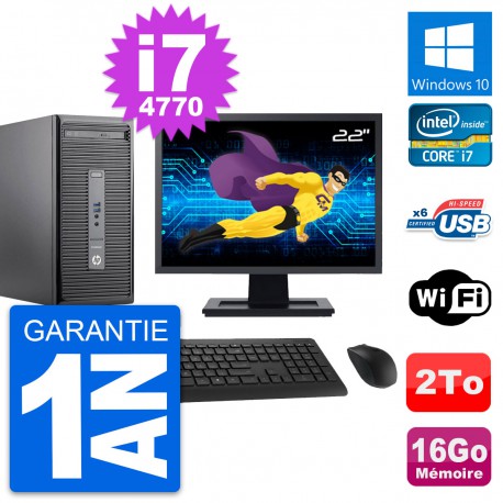 PC Tour HP 400 G2 MT Ecran 22" Intel i7-4770 RAM 16Go Disque 2To Windows 10 Wifi