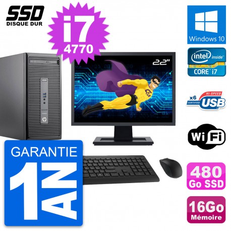 PC Tour HP 400 G2 MT Ecran 22" Intel i7-4770 RAM 16Go SSD 480Go Windows 10 Wifi