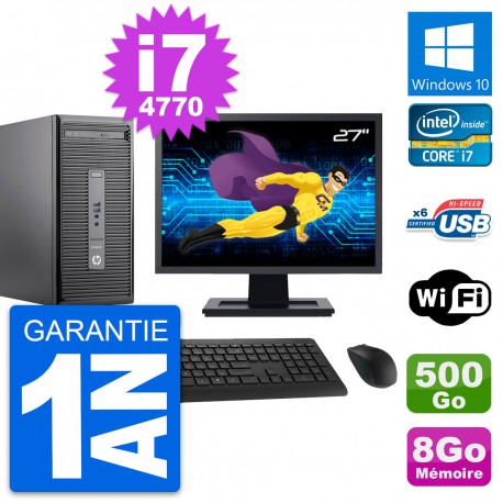 PC Tour HP 400 G2 MT Ecran 27" Core i7-4770 RAM 8Go Disque 500Go Windows 10 Wifi
