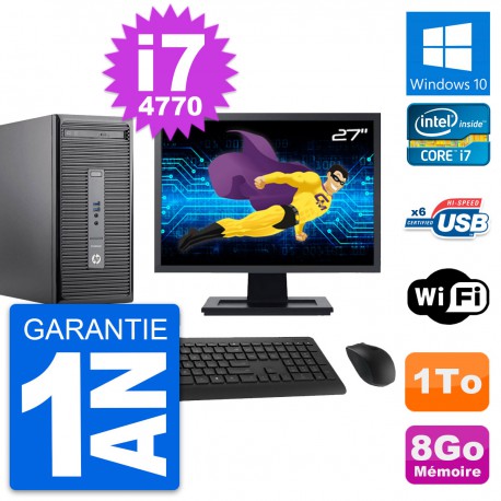 PC Tour HP 400 G2 MT Ecran 27" Intel i7-4770 RAM 8Go Disque 1To Windows 10 Wifi