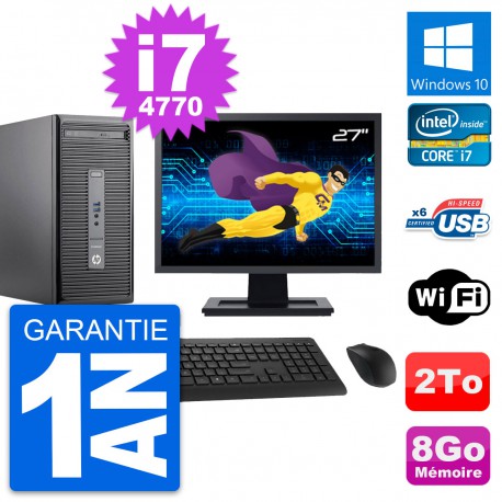 PC Tour HP 400 G2 MT Ecran 27" Intel i7-4770 RAM 8Go Disque 2To Windows 10 Wifi